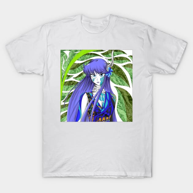 athena in floral cloth in mandala art in saint seiya T-Shirt by jorge_lebeau